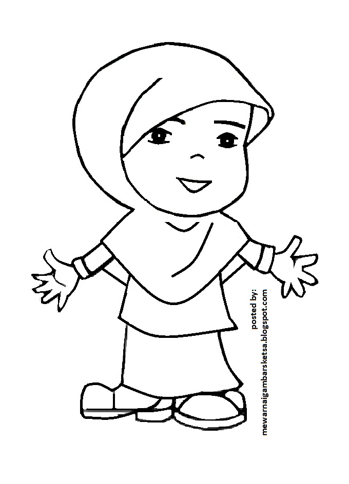 Mewarnai Gambar Sketsa Kartun Anak Muslimah 103 Muslim Download