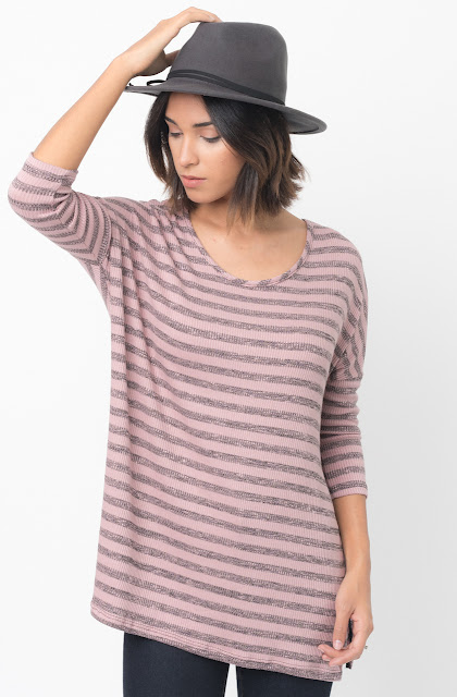 Shop for Berry Striped long sleeve pullover crew neck Tunic Online - $38 - on caralase.com