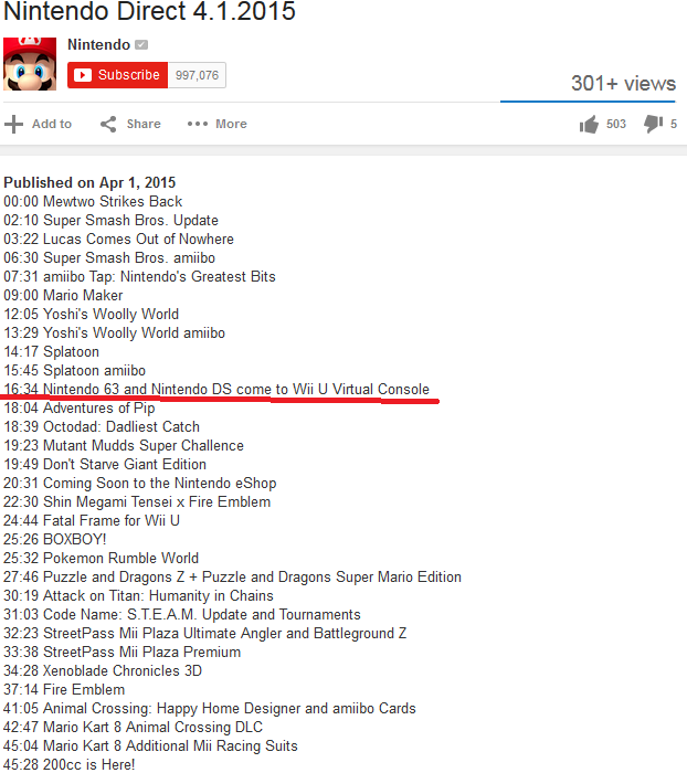 Nintendo of America 63 typo YouTube April 1 2015 Direct