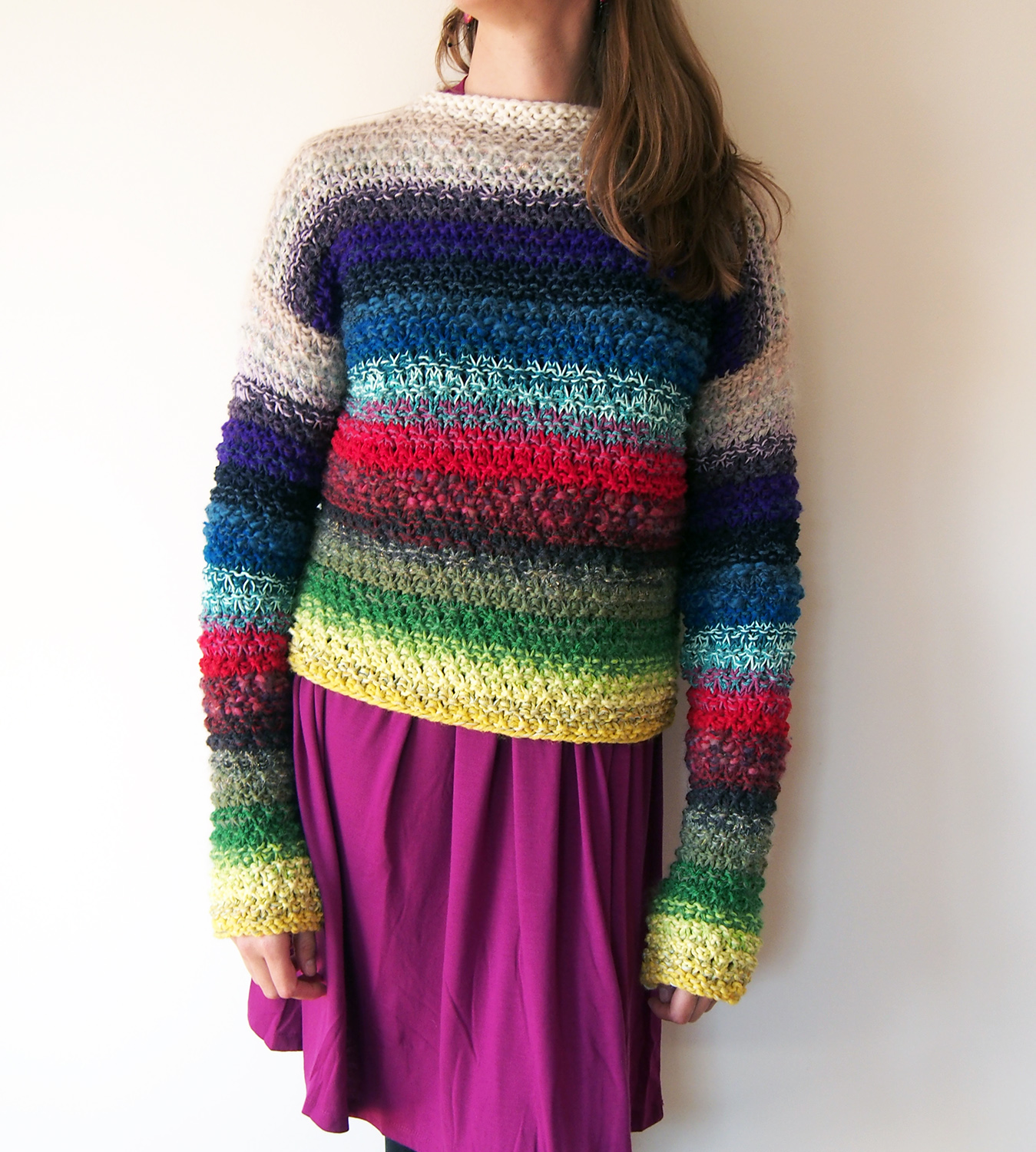 Scraptastic Pullover I: a way to use your knitting scraps, by Dayana Knits