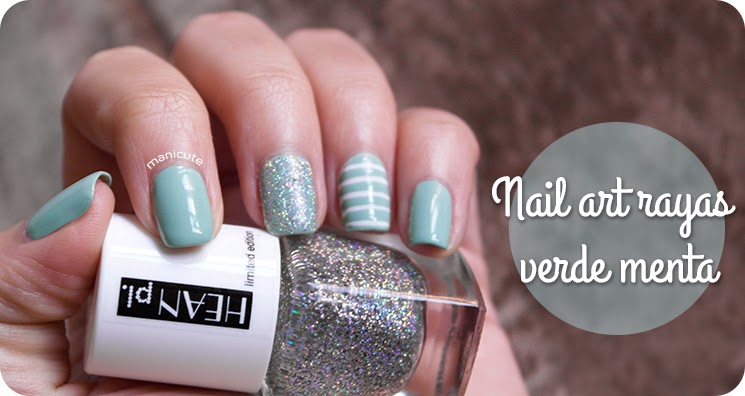 nail art rayas blancas verde menta