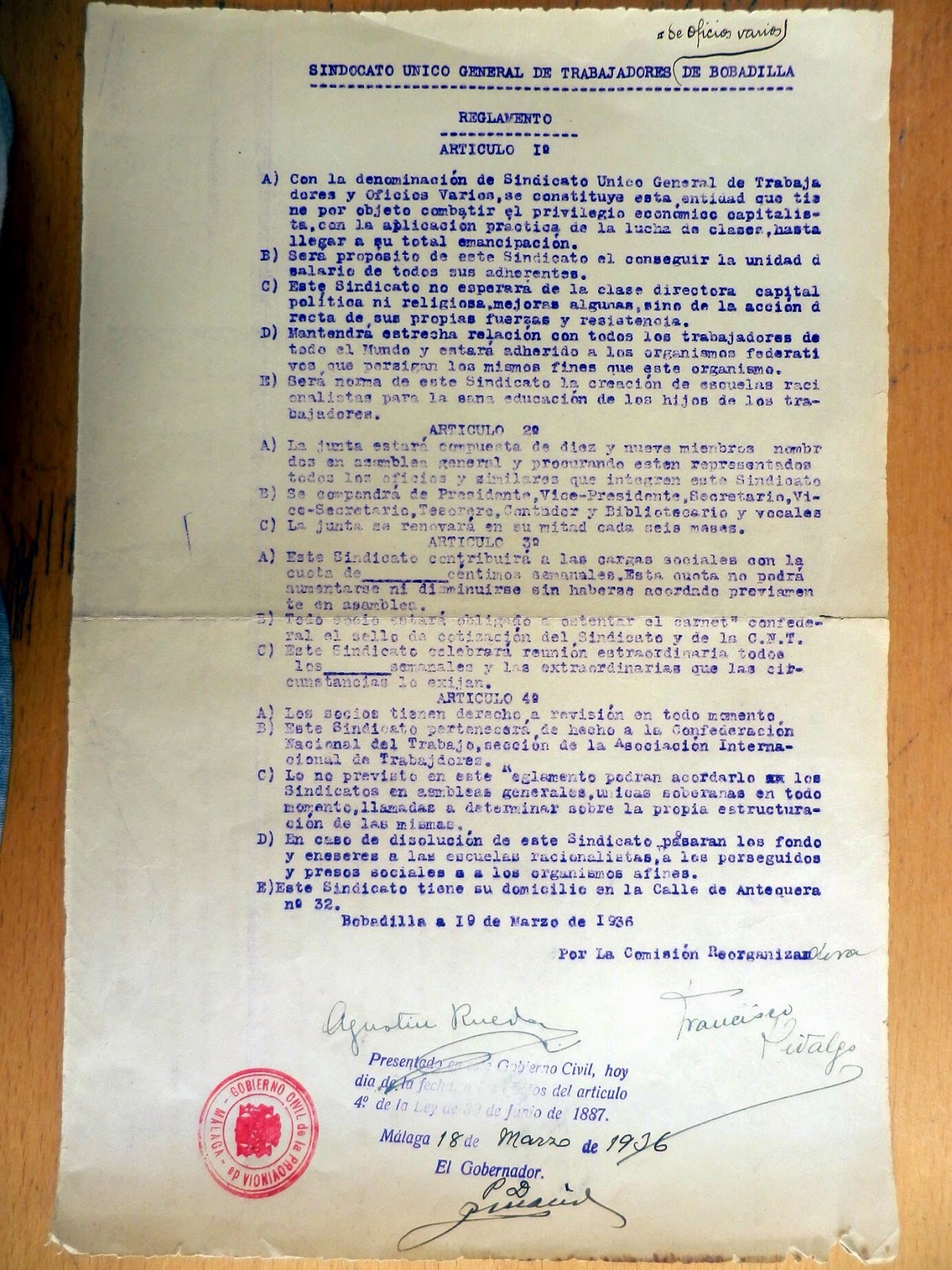 Memoria de la CNT Histórica de Málaga y provincia Sindicato Único