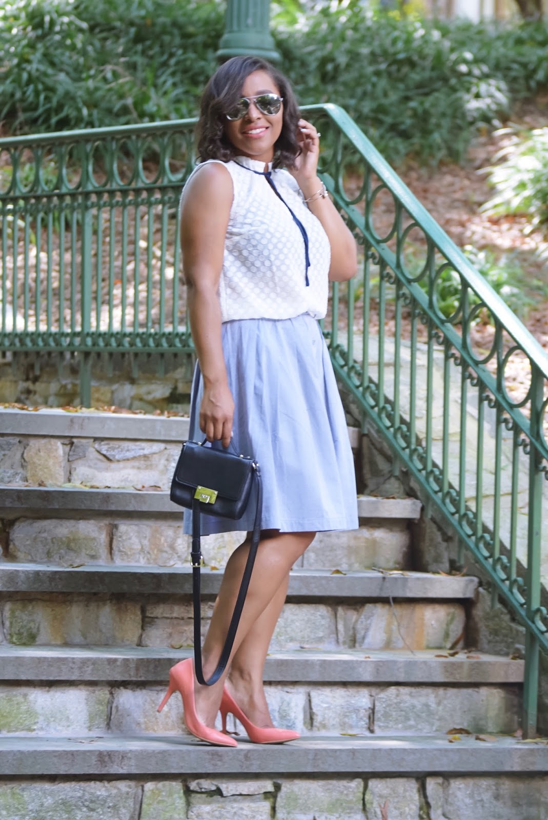Modcloth, Modclothsquad, prefall, full skirt, midi skirt, armandhugon, dominican bloggers, dc bloggers, streetstyle, fall outfit ideas, necktie blouse