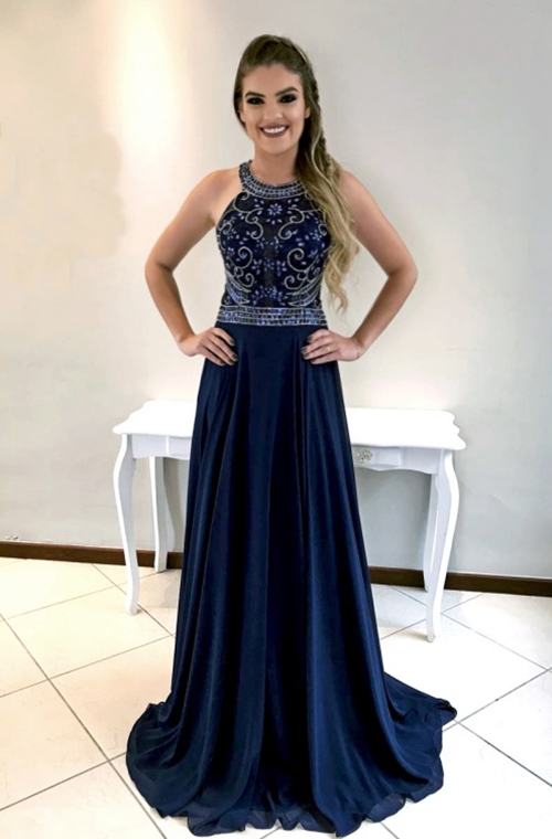 vestido de madrinha azul marinho para alugar