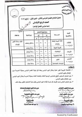 جداول امتحانات آخر العام 2017 لجميع الصفوف بمحافظة المنوفية 0%2B%25282%2529