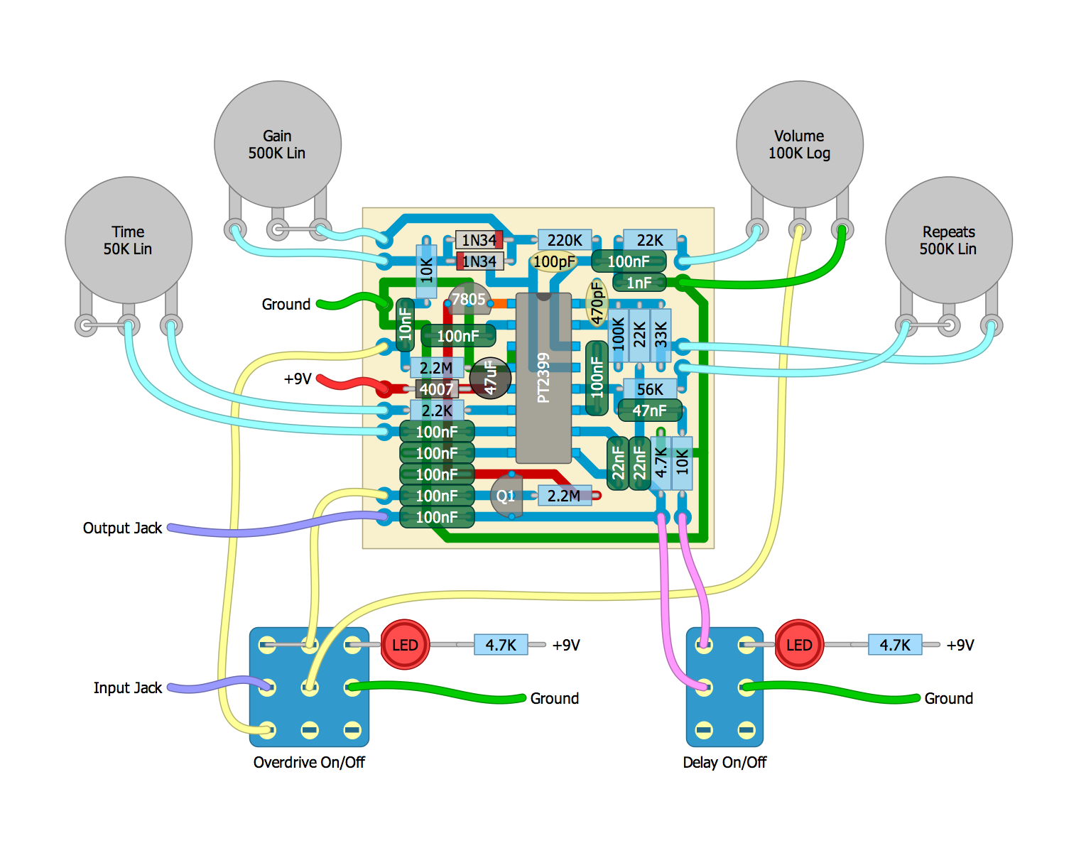 Perf and PCB Effects Layouts Grab & GoGo Delay/Overdrive