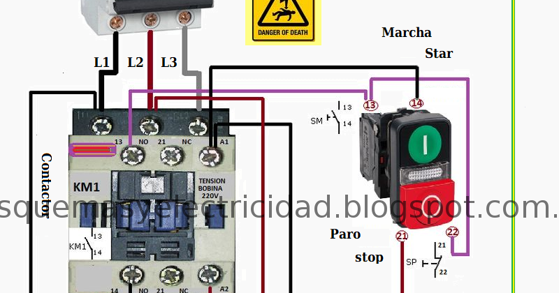 Esquemas eléctricos: Engine star with start and stop -arranque de motor
