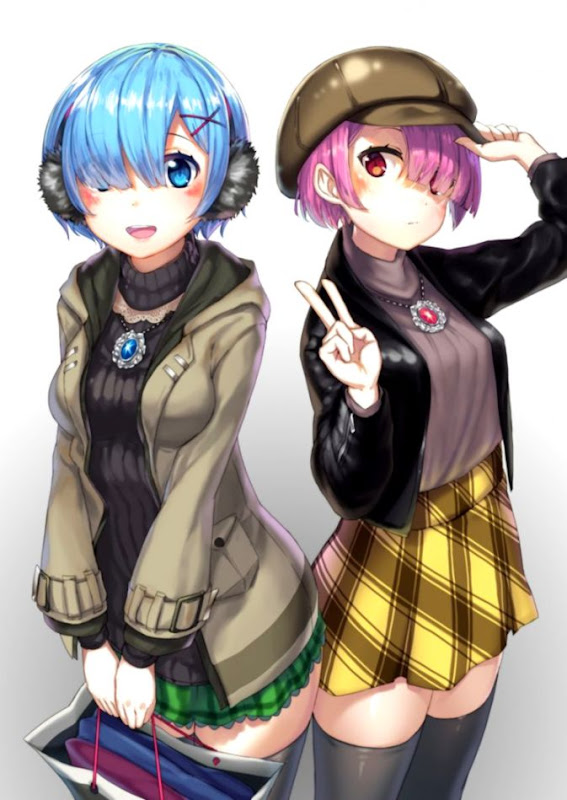 short hair Blue hair Pink hair Blue eyes Red eyes Anime