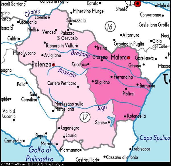 Mappa della Basilicata Provincia Italia Mappa della Città Provincia