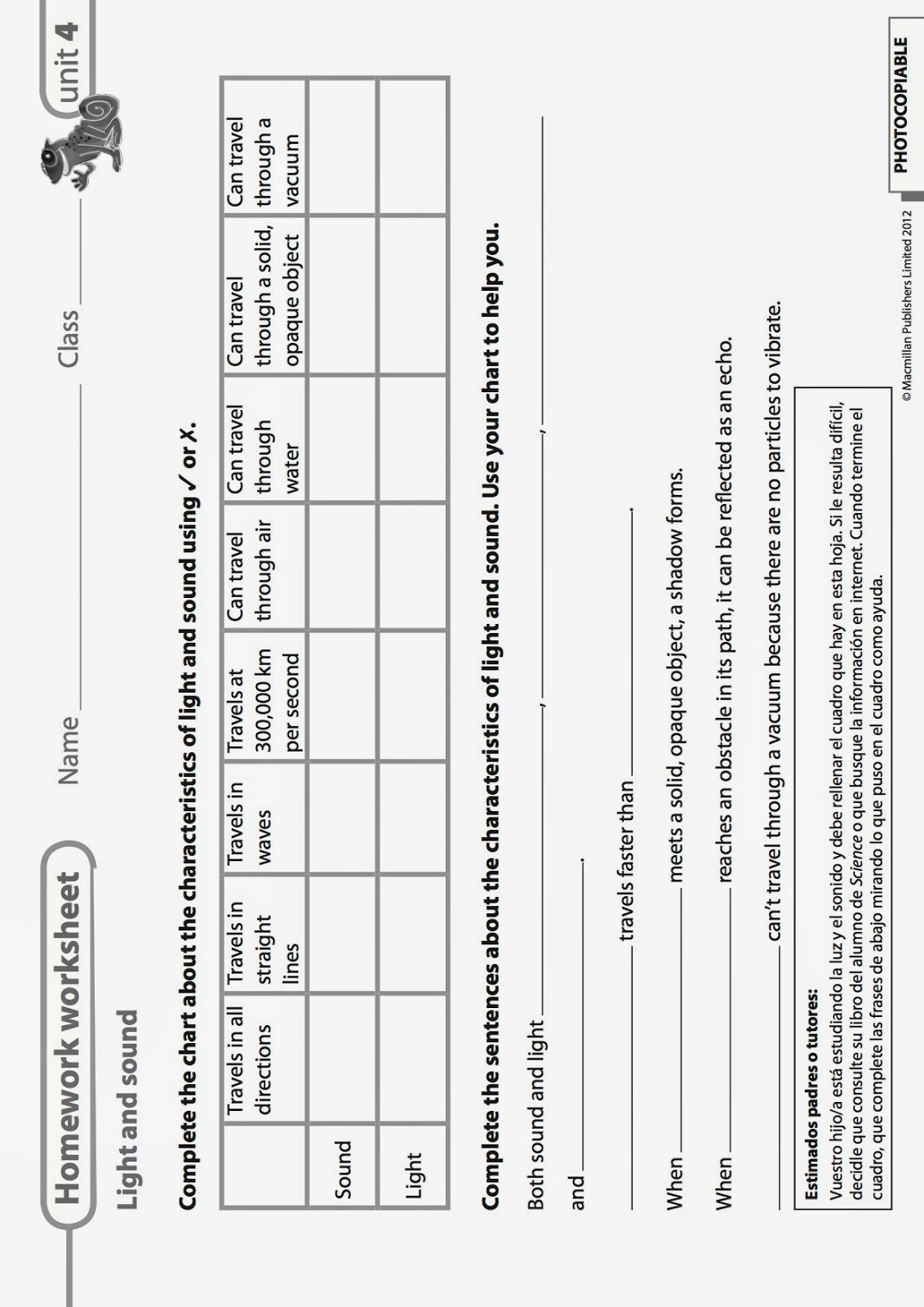 scienceclass6th: SOUND AND ENERGY HOMEWORK WORKSHEET