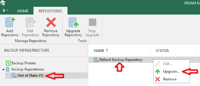 Veeam Backup O365: Repository is out of date and needs to be upgraded