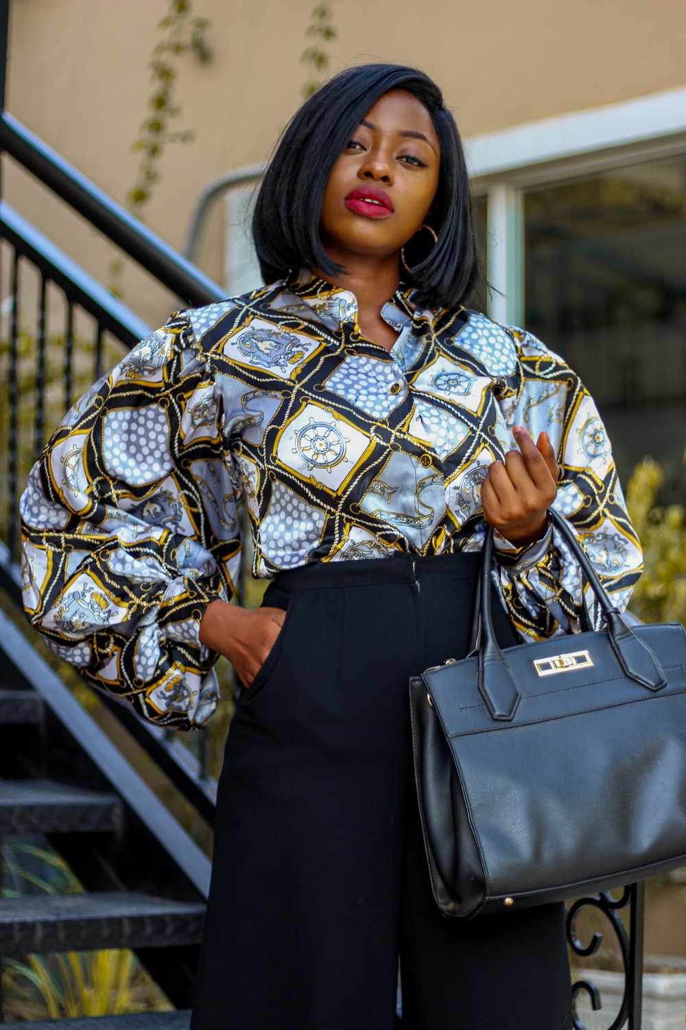 abuja blogger princess audu styles dramatic sleeve vintage top