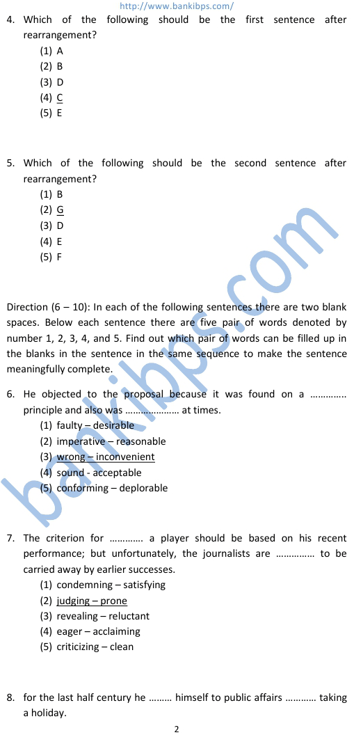 english questions for bank exams