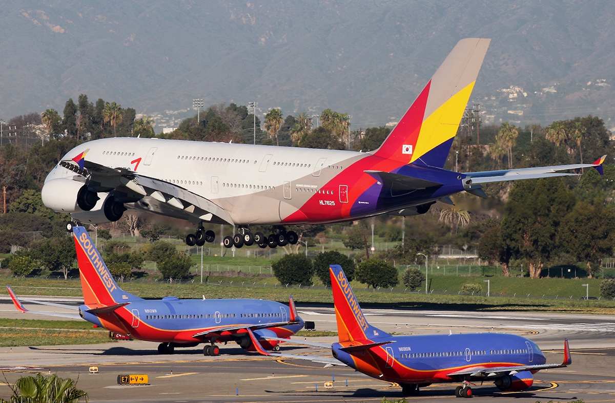Asiana Airlines Airbus A380800 Landing at LAX