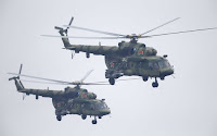 Helicópteros Mi-8, iguais aos modelo que caiu na Sibéria