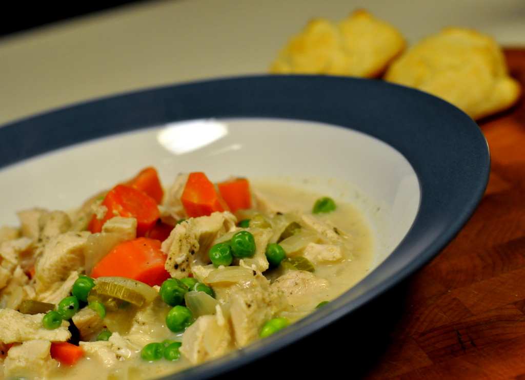 Creamy Slow-Cooker Chicken with Vegetables and Simple Olive Oil Drop Biscuits - Photo by Taste As You Go