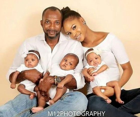 1 Nigerian couple share sweet pics of their adorable triplets as they turn 3 months