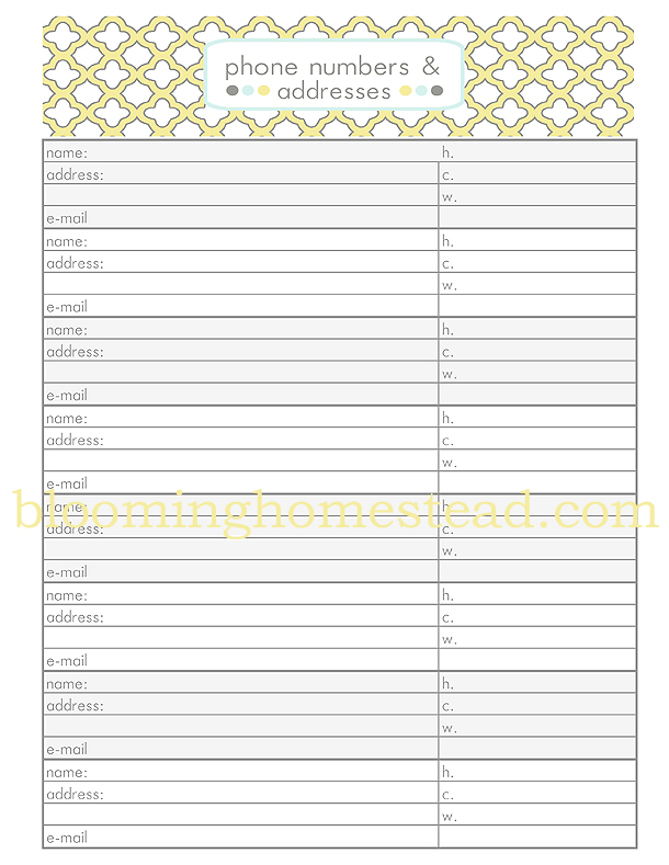 Printable Name And Phone Number Template