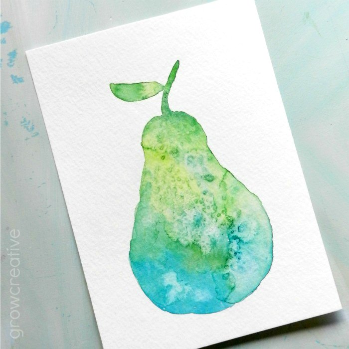 How to Paint Watercolor Fruit- Textured Pear Silhouette with free template: Grow Creative