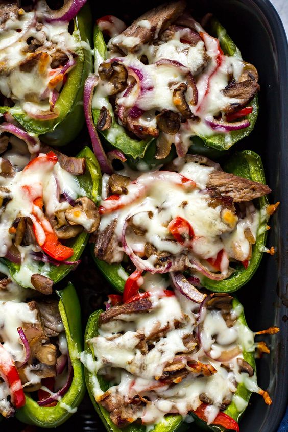 These Philly Cheesesteak Stuffed Peppers are a delicious low-carb spin on the classic sandwich and