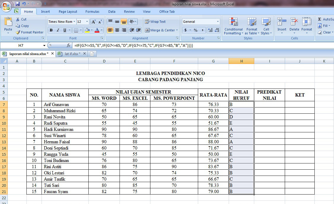 Cara Membuat Nilai Siswa pada Excel dengan Rumus IF dan Cara Membuat Nilai Siswa pada Excel dengan Rumus IF dan