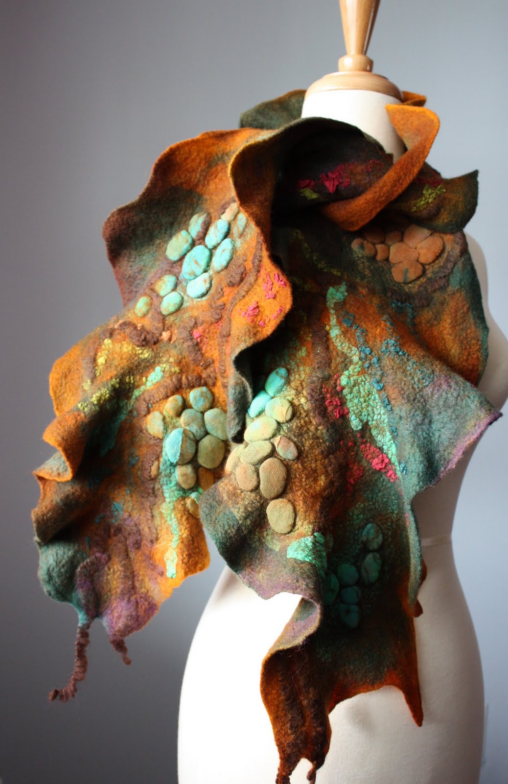 Laboratory of Fashion Felted Art scarf with elements of Nuno felting