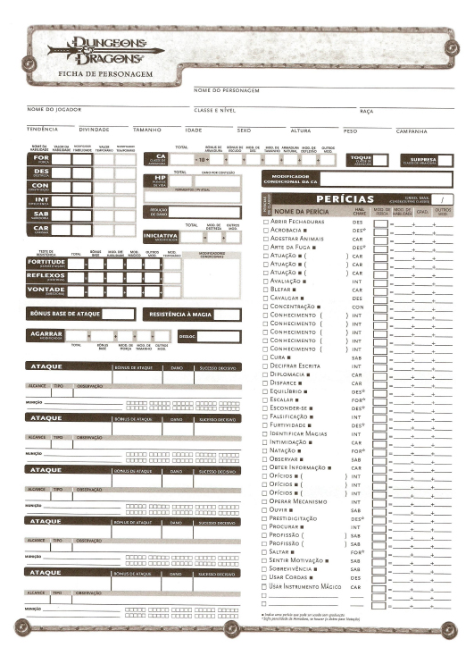 Ficha Completa D&D .PDF 3.5 Edição PT/BR Rpg Mythos