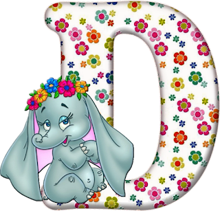 Abecedario con Elefante con Flores. Flowered Alphabet with an Elephant.