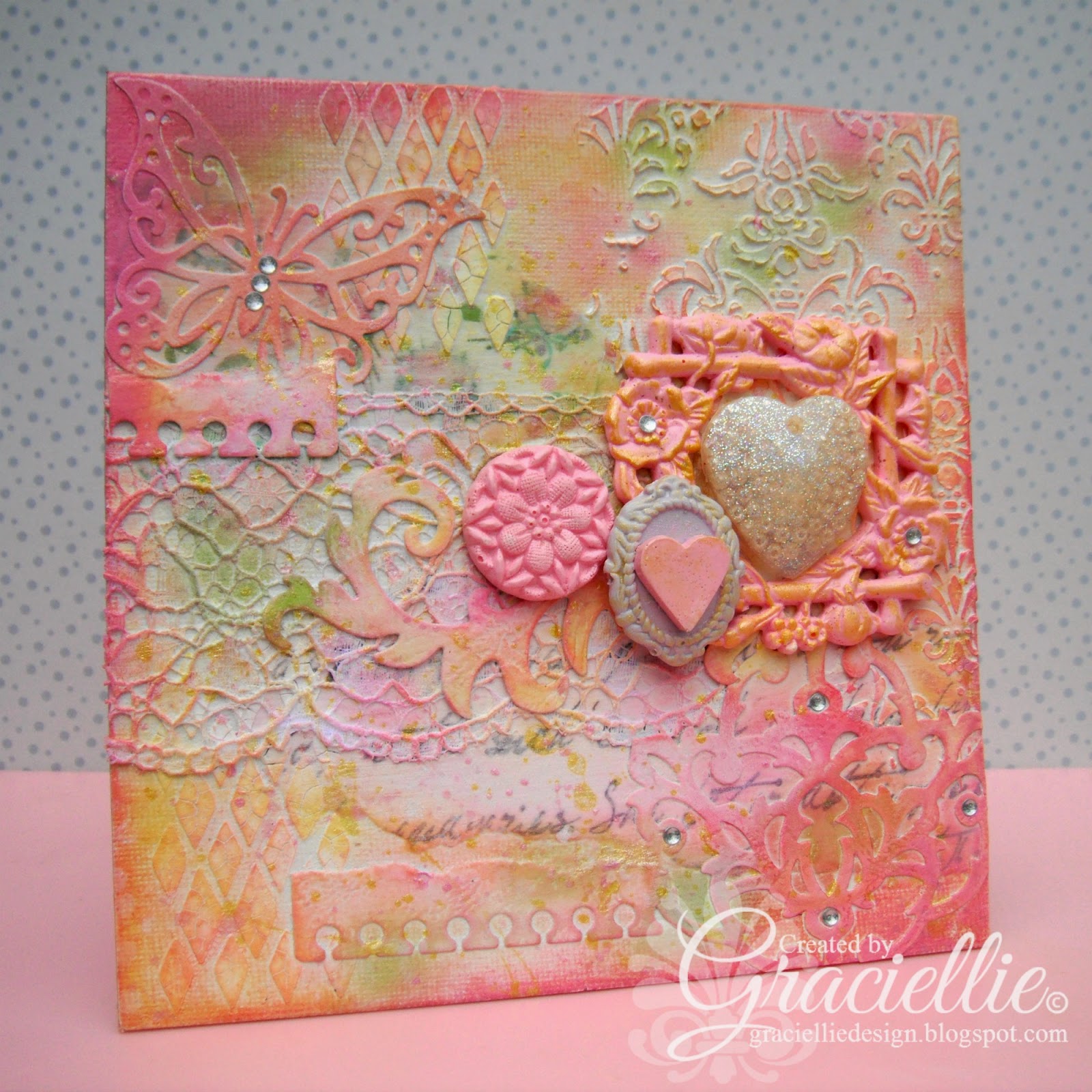 Resin Crafts Resin Embellishments on Mixed Media Canvas