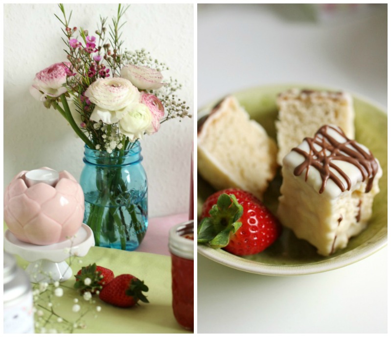 Kleine Teekuchen und Erdbeer Rhabarber Eistee mit Tafelgut Tee. - Sasibella