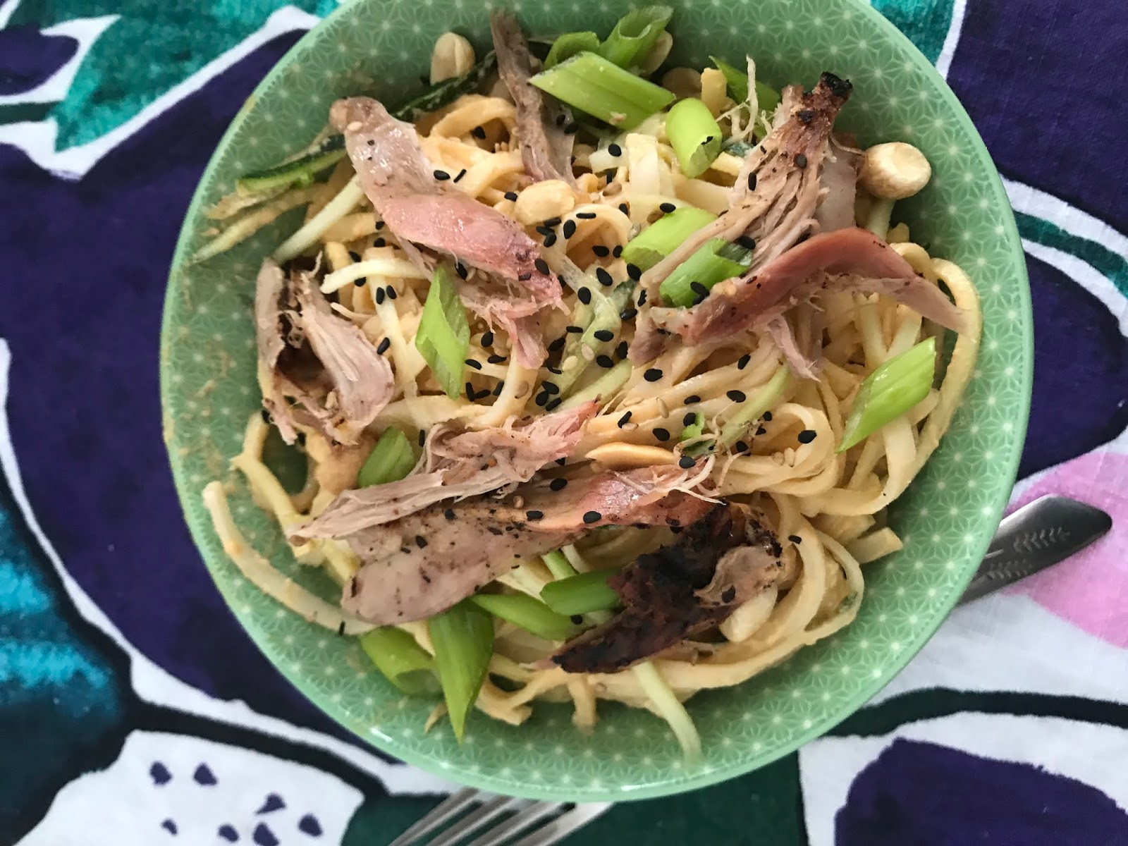 Smoked Duck Spicy Sesame Noodles with Zucchini Coconut & Lime