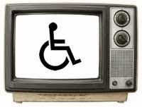 Picture of an old style TV set with the disability symbol on the screen