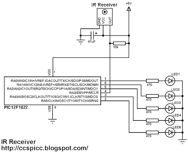 IR Remote control transmitter and receiver using PIC12F1822 microcontroller