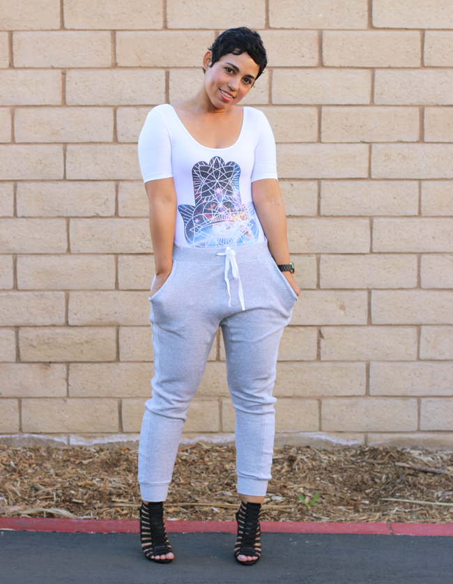 Open Back Bodysuit & Sweat Pants Fashion, Lifestyle, and DIY