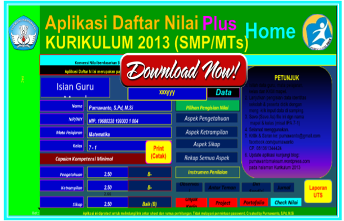 Download Aplikasi Format Excel Daftar Nilai laporan UTS