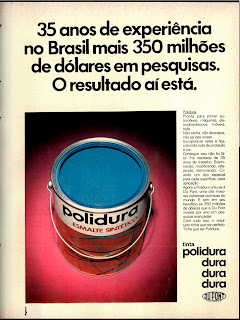 Anúncio tintas Polidura - 1974. anos 70.  1974. década de 70. os anos 70; propaganda na década de 70; Brazil in the 70s, história anos 70; Oswaldo Hernandez;