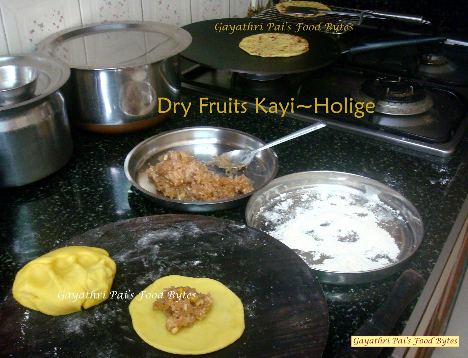 Gayathri Pai's Food Bytes Dry Fruits KayiHolige / Coconut Puran Poli.