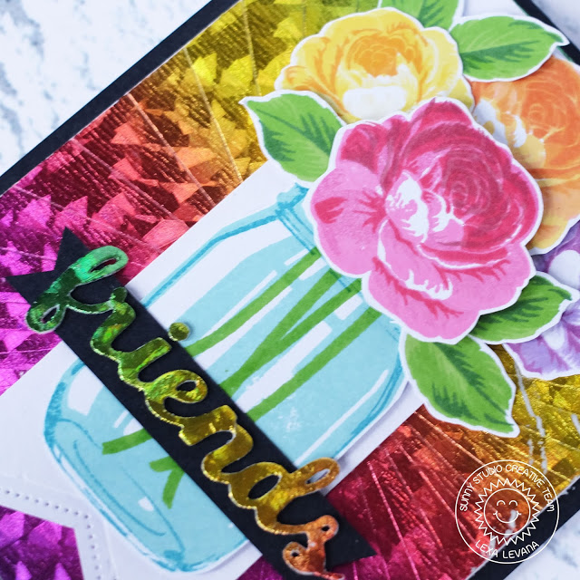 Sunny Studio Stamps: Everything's Rosy Vintage Jar Botanical Backdrop Friends Card Congrats Card Lexa Levana Leanne West