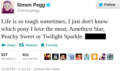 Simon Pegg's tweet mentioning ponies