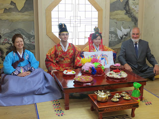 Traditional Korean wedding ceremony at wedding hall - bride and groom