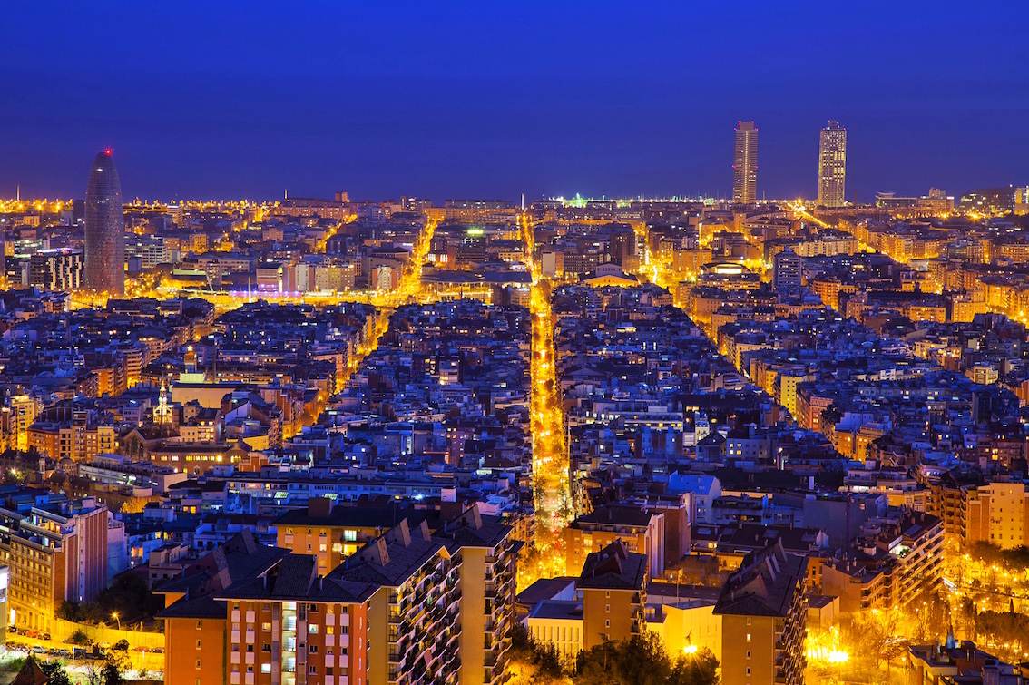 Night Barcelona City Top View : Top View Of Night City Barcelona Spain