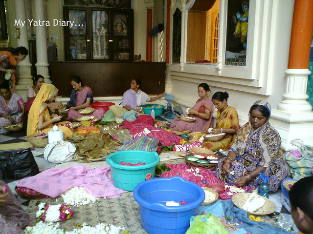 Garlands prepared for the Lord, ISKCON Temple, Vrindavan