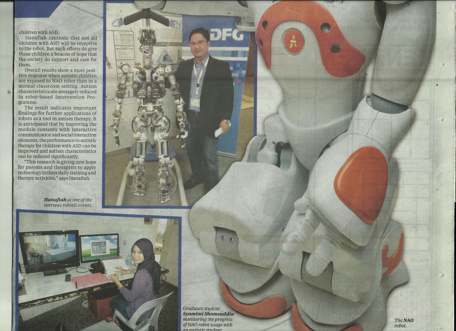 Newspaper Article "Robots for Autism Rehabilitation" on New Straits