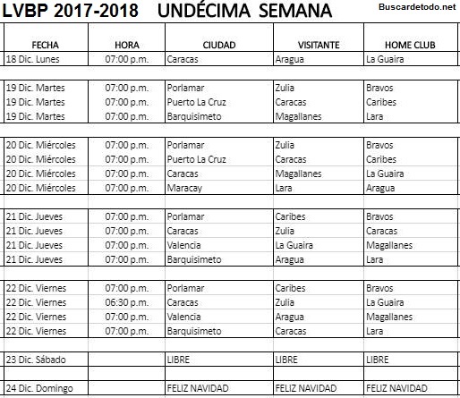 Calendario de Béisbol Profesional Venezolano 2017-2018 LVBP. Calendario completo con las Transmisiones televisivas del Béisbol Profesional venezolano 2017-2018 LVBP. Calendario Liga Venezolana de Béisbol Profesional PDVSA.