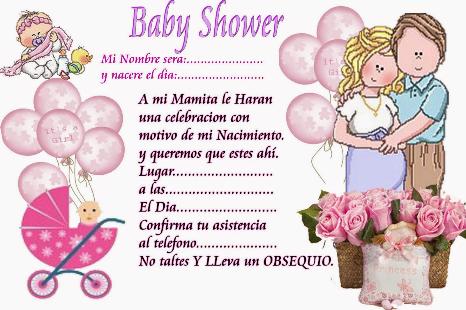 Tarjetas e Invitaciones de Baby Shower para Niñas, parte 1