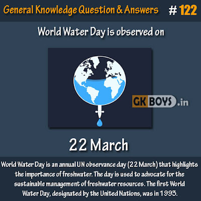 World Water Day is observed on : 