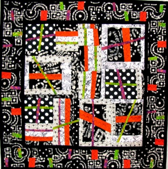 free form art quilt black and white