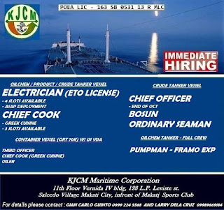 Seaman jobs hiring for Filipino crew work at a container, oil chem, product tanker, crude tanker vessels.