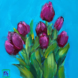 tulips acrylic painting paintings 4x4 tulip gift inch kelley macdonald abstract sold