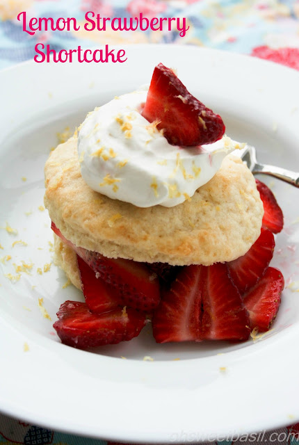 Tender shortcakes with a burst of lemon flavor, ripe strawberries and fresh whipped cream ohsweetbasil.com Lemon Strawberry Shortcake